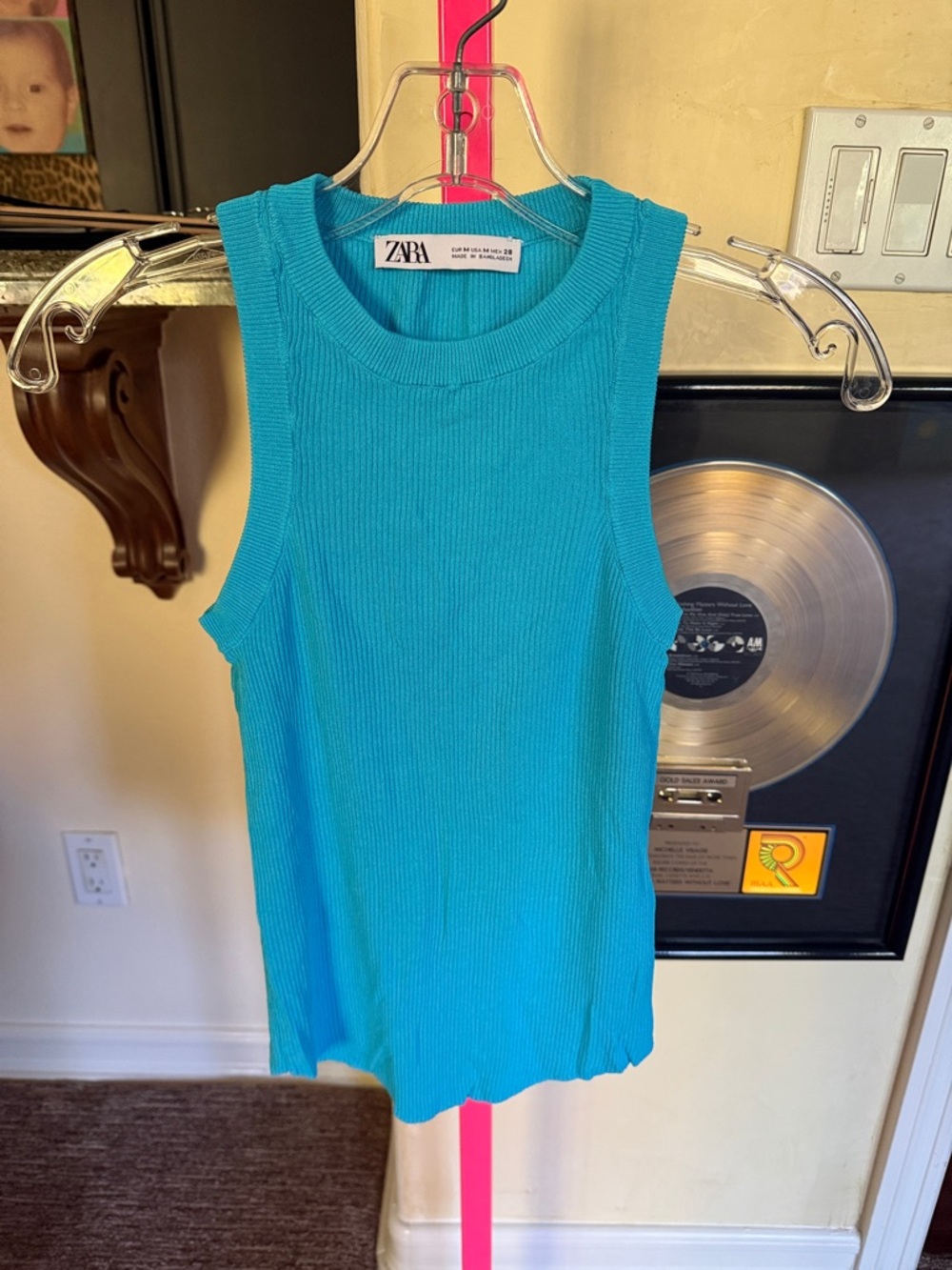 ZARA Teal Ribbed Sleeveless Tank Top size Med.